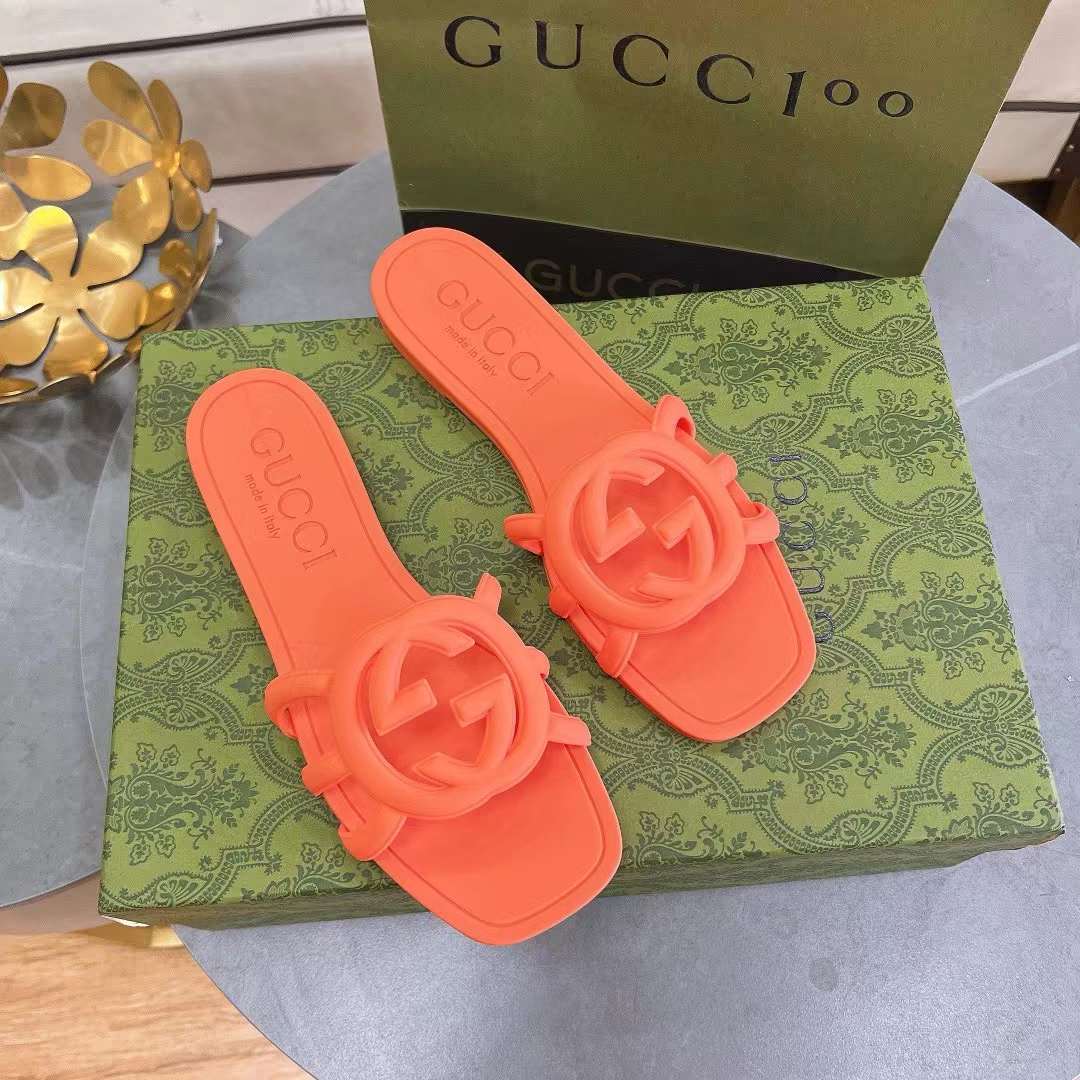 G*u*i unisex gg interlocking g slide sandal orange rubber flat