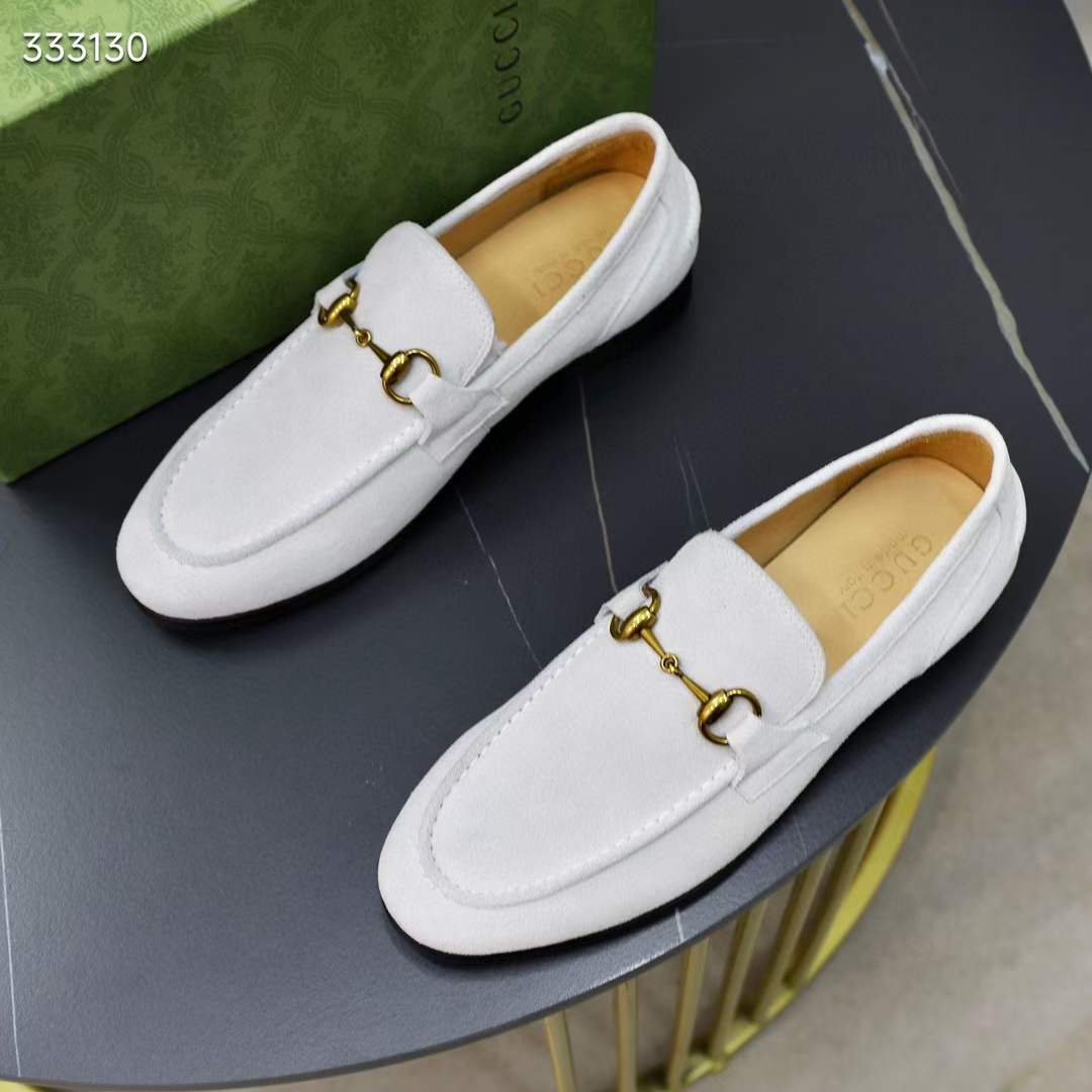 G*u*i unisex gg jordaan loafer horsebit blake beige suede leather flat