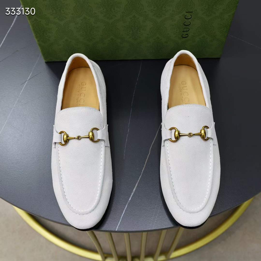 G*u*i unisex gg jordaan loafer horsebit blake beige suede leather flat