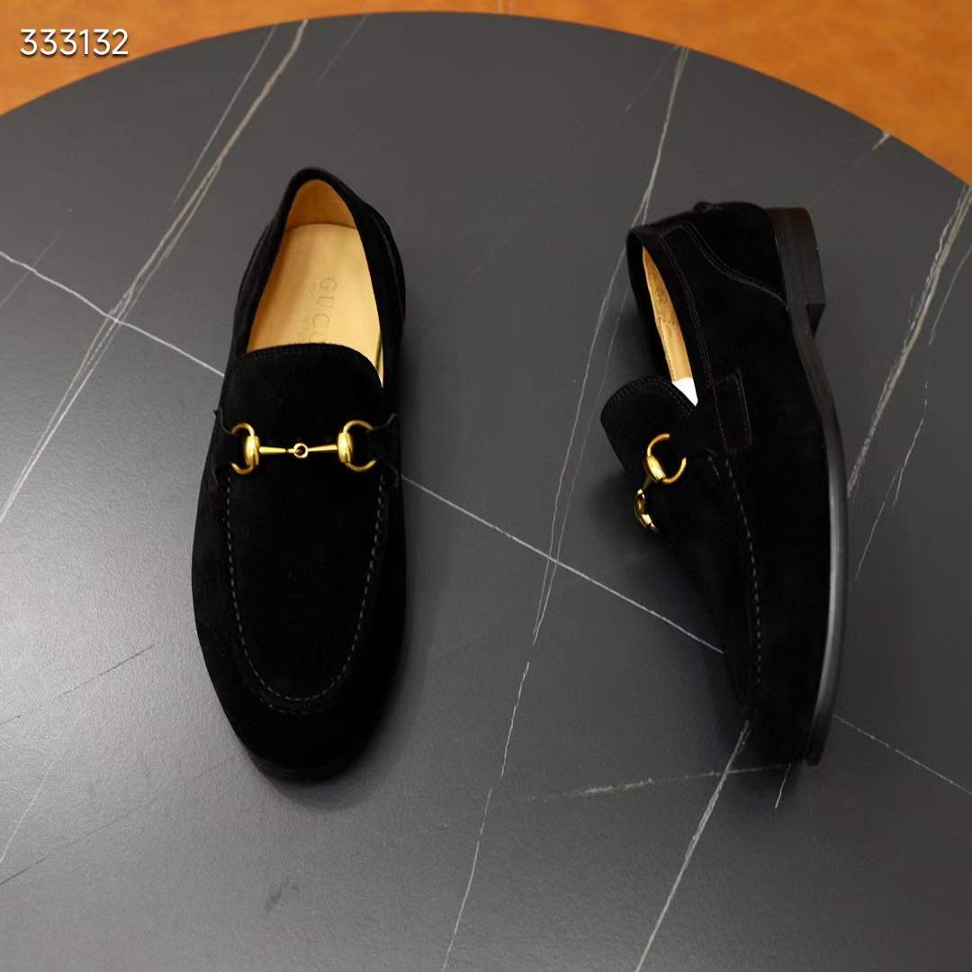 G*u*i unisex gg jordaan loafer horsebit blake black suede leather flat