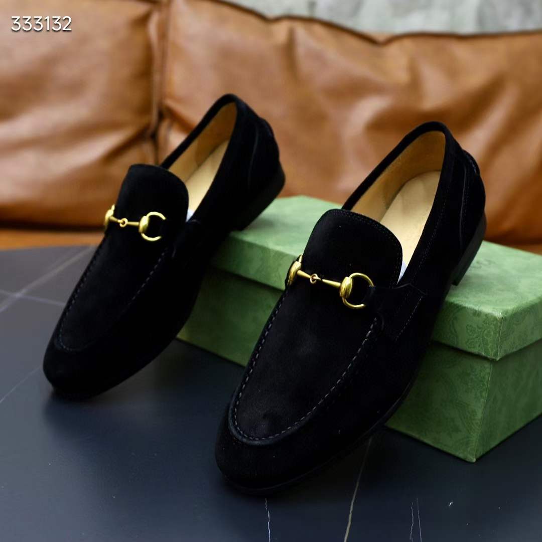 G*u*i unisex gg jordaan loafer horsebit blake black suede leather flat