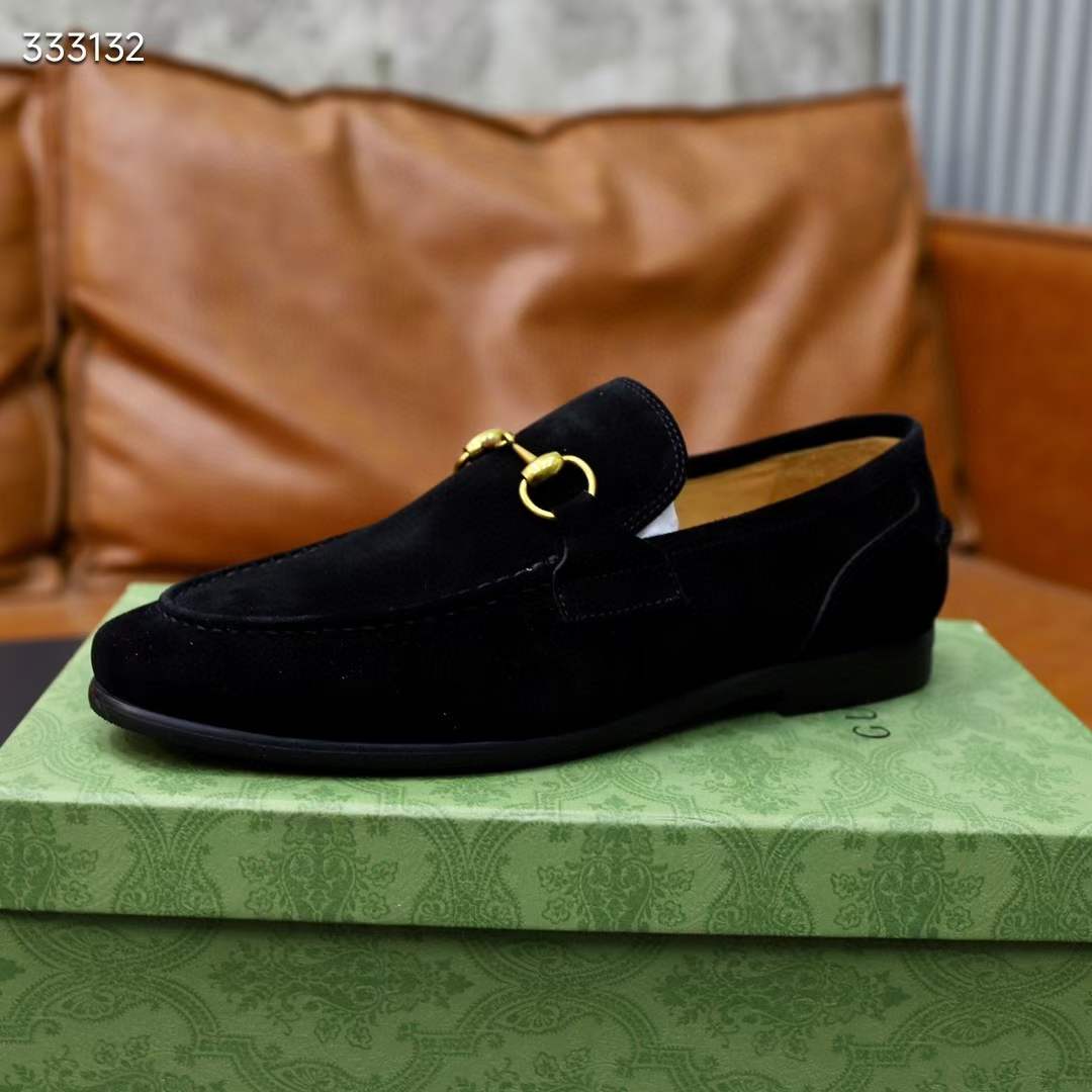 G*u*i unisex gg jordaan loafer horsebit blake black suede leather flat