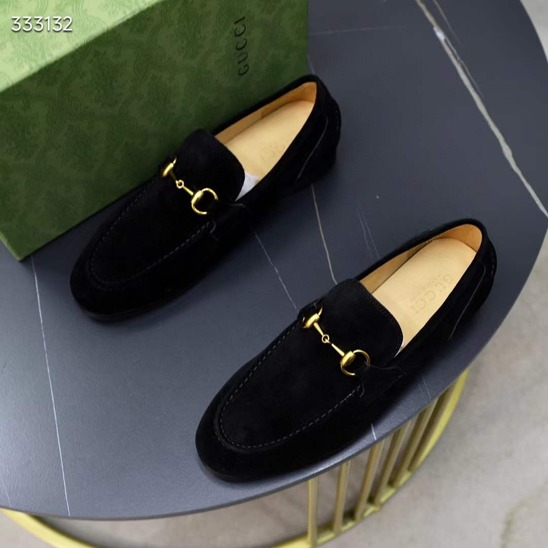 G*u*i unisex gg jordaan loafer horsebit blake black suede leather flat