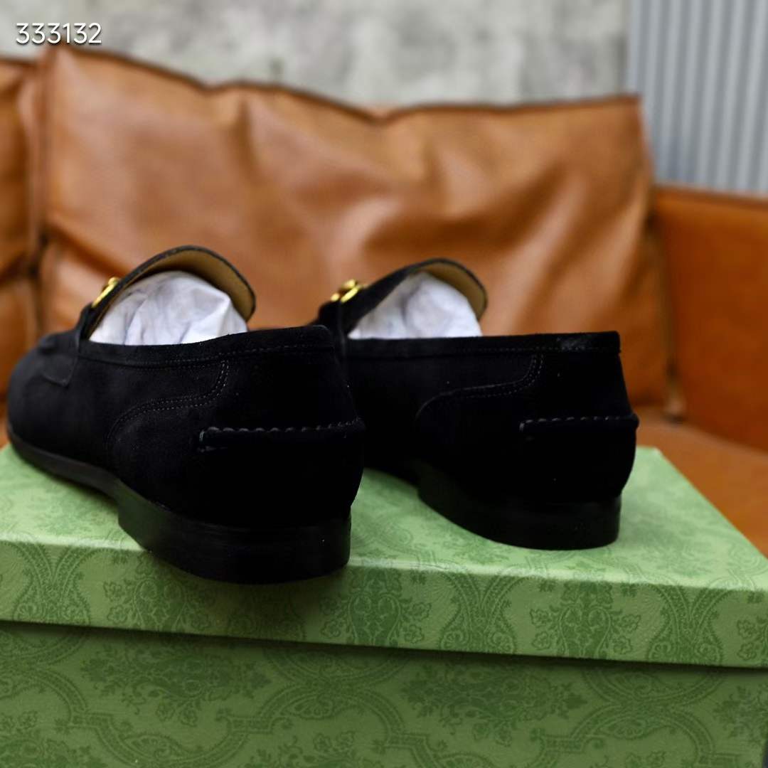 G*u*i unisex gg jordaan loafer horsebit blake black suede leather flat