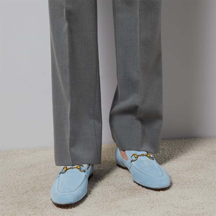 G*u*i unisex gg jordaan loafer horsebit blake light blue suede leather flat