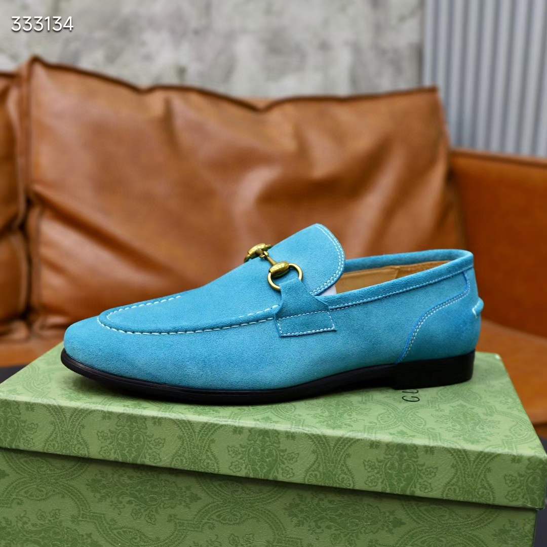 G*u*i unisex gg jordaan loafer horsebit blake light blue suede leather flat