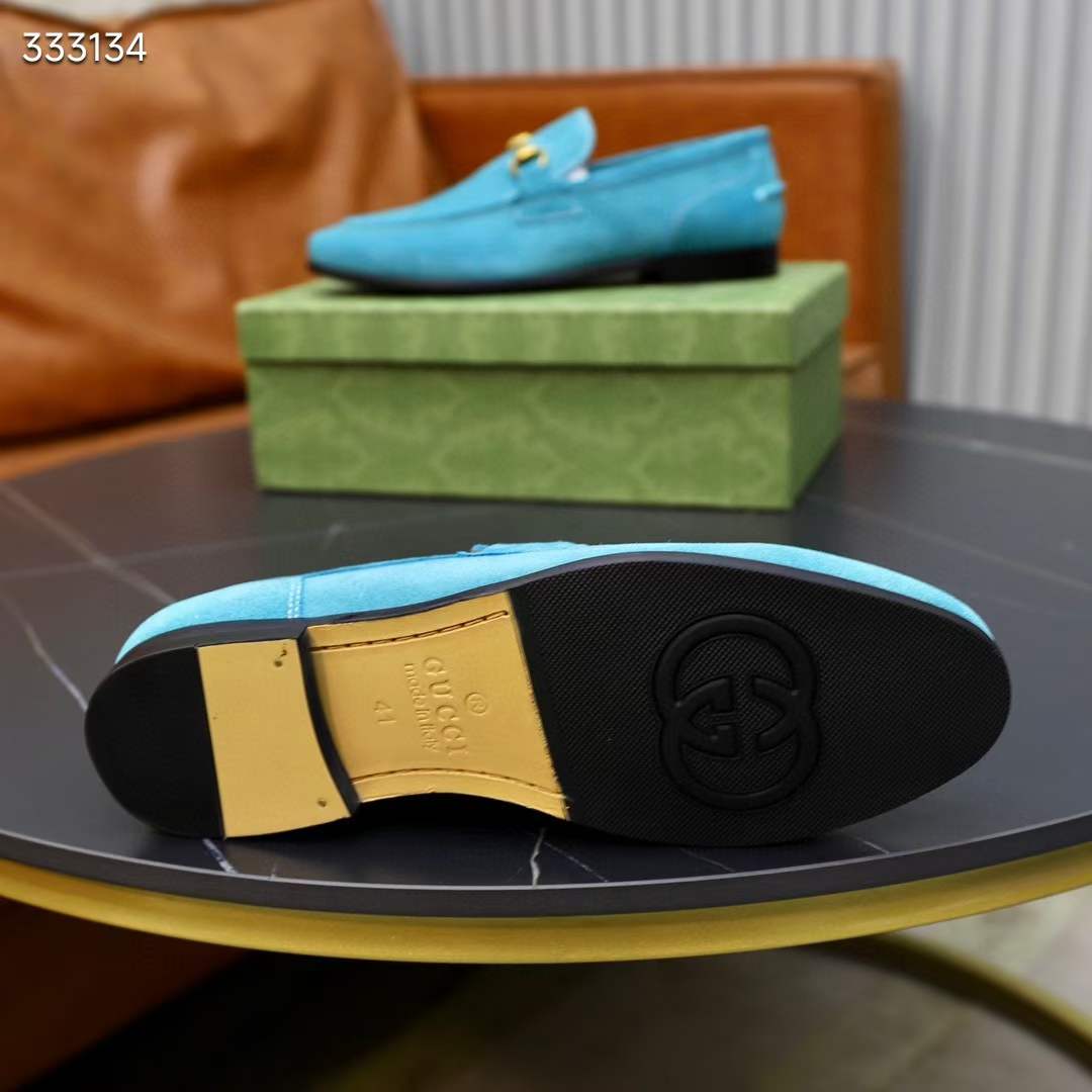 G*u*i unisex gg jordaan loafer horsebit blake light blue suede leather flat