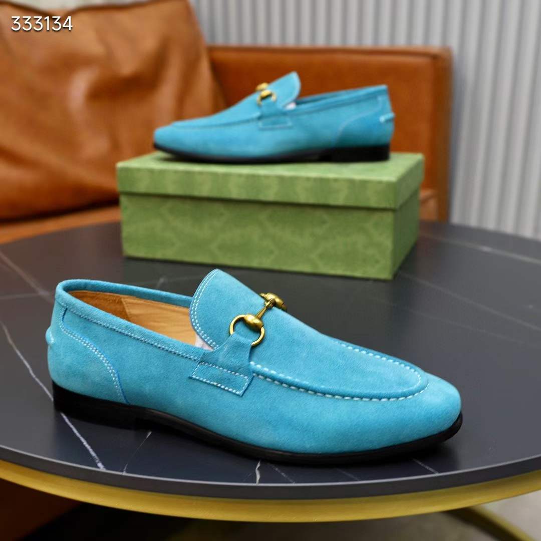 G*u*i unisex gg jordaan loafer horsebit blake light blue suede leather flat