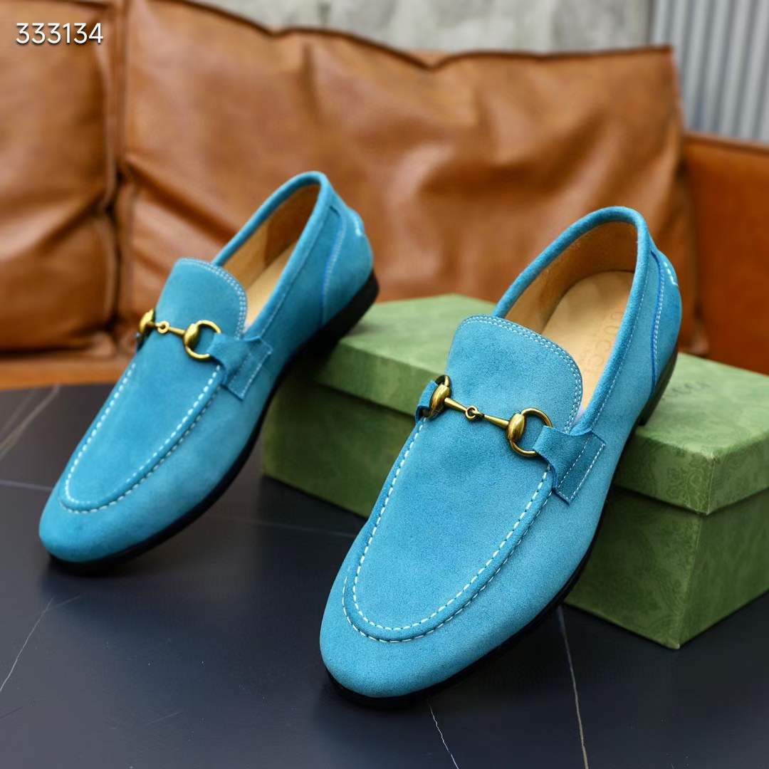 G*u*i unisex gg jordaan loafer horsebit blake light blue suede leather flat