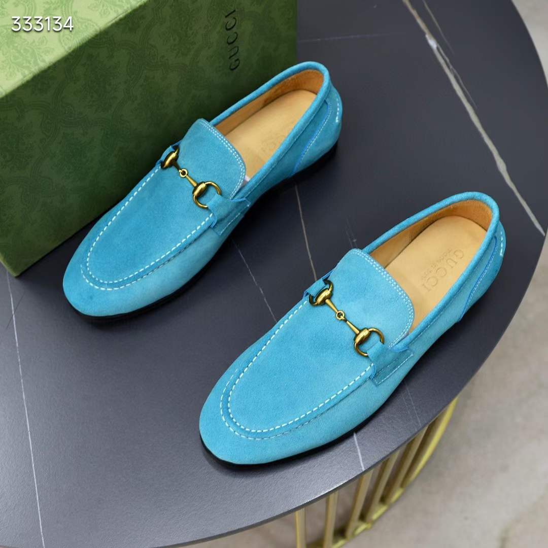 G*u*i unisex gg jordaan loafer horsebit blake light blue suede leather flat