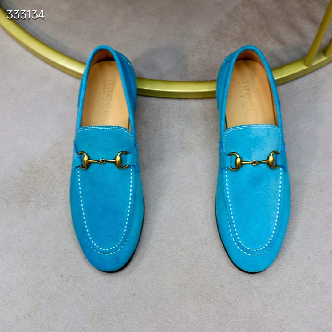 G*u*i unisex gg jordaan loafer horsebit blake light blue suede leather flat