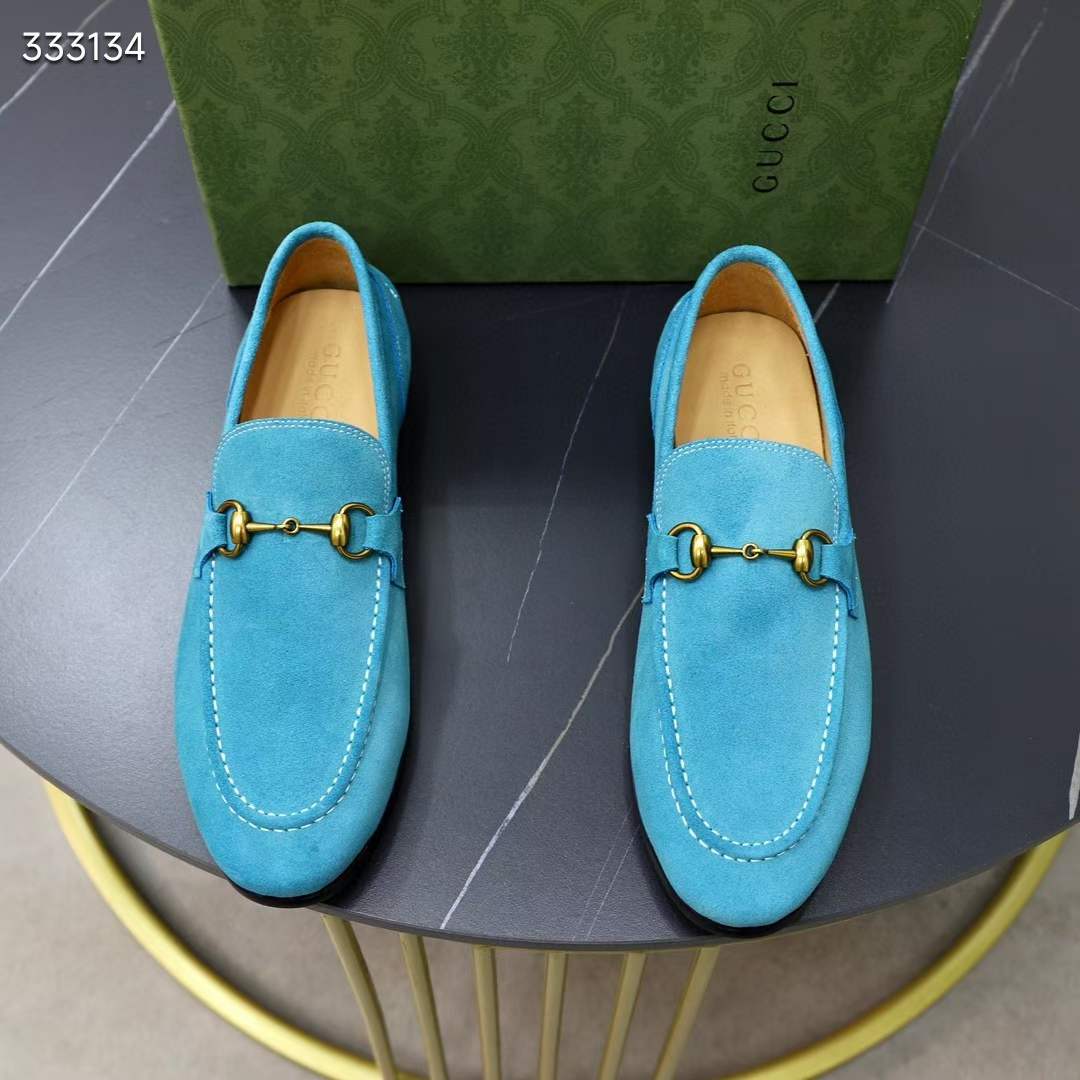 G*u*i unisex gg jordaan loafer horsebit blake light blue suede leather flat