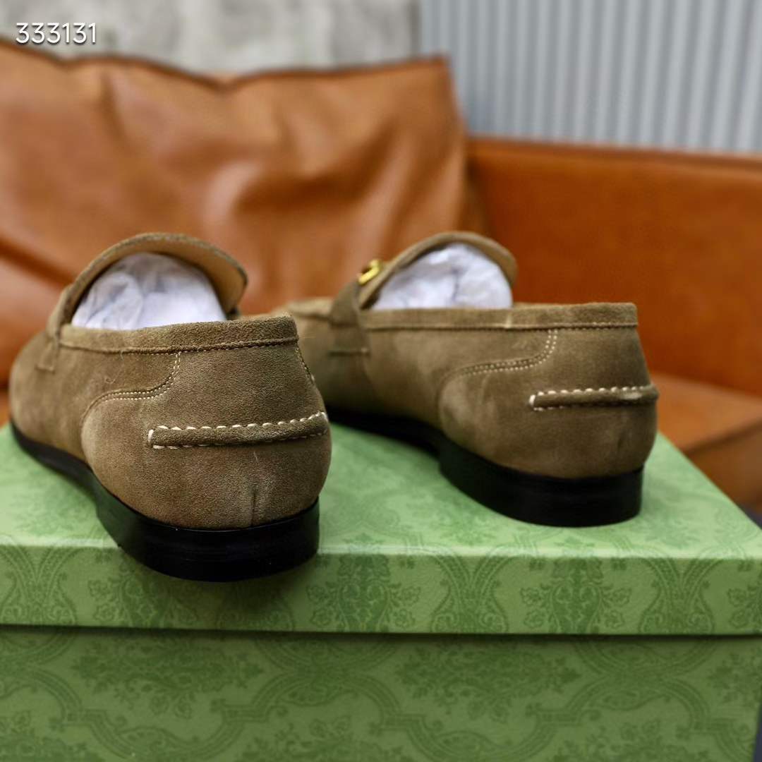 G*u*i unisex gg jordaan loafer horsebit blake olive green suede leather flat