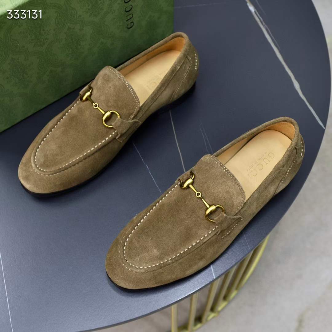 G*u*i unisex gg jordaan loafer horsebit blake olive green suede leather flat