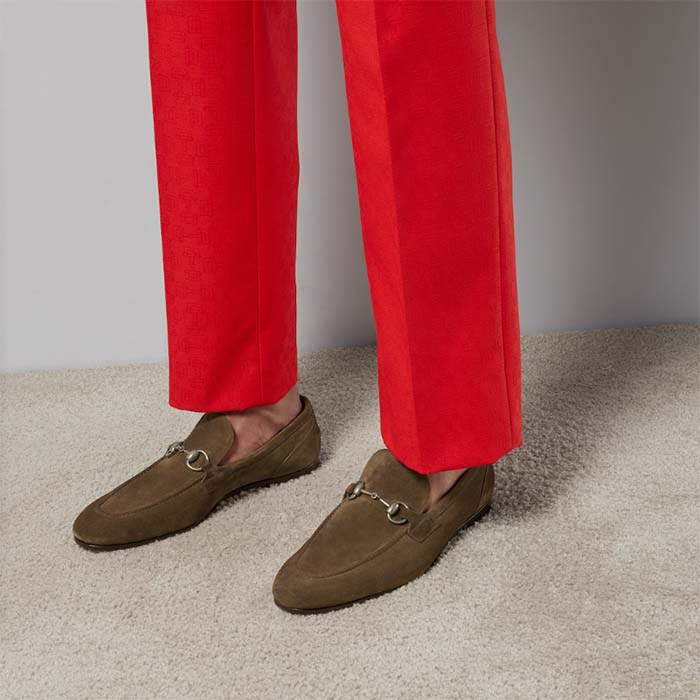 G*u*i unisex gg jordaan loafer horsebit blake olive green suede leather flat