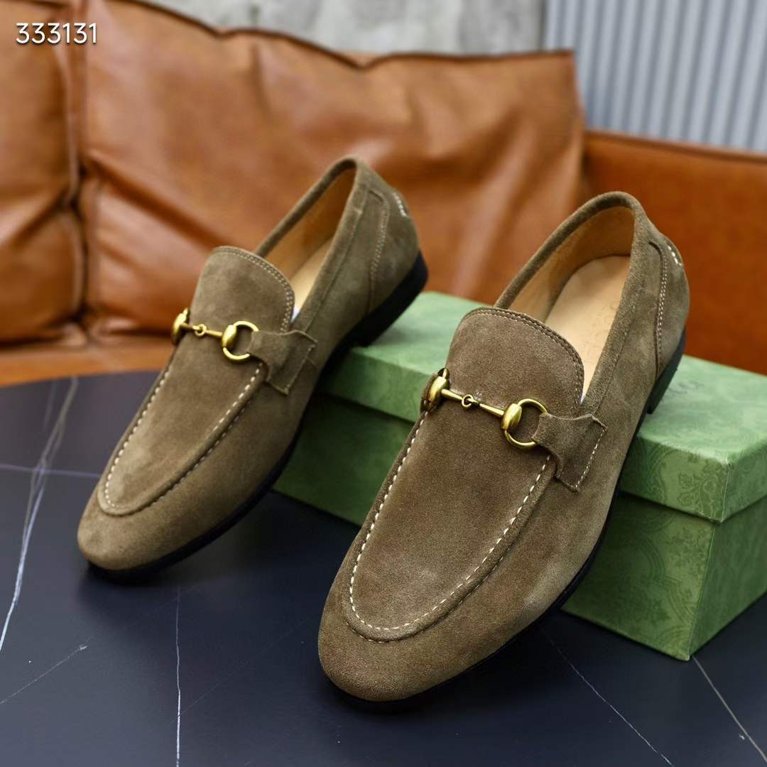 G*u*i unisex gg jordaan loafer horsebit blake olive green suede leather flat