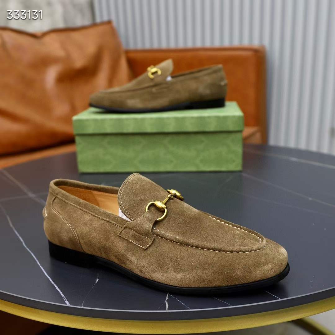 G*u*i unisex gg jordaan loafer horsebit blake olive green suede leather flat