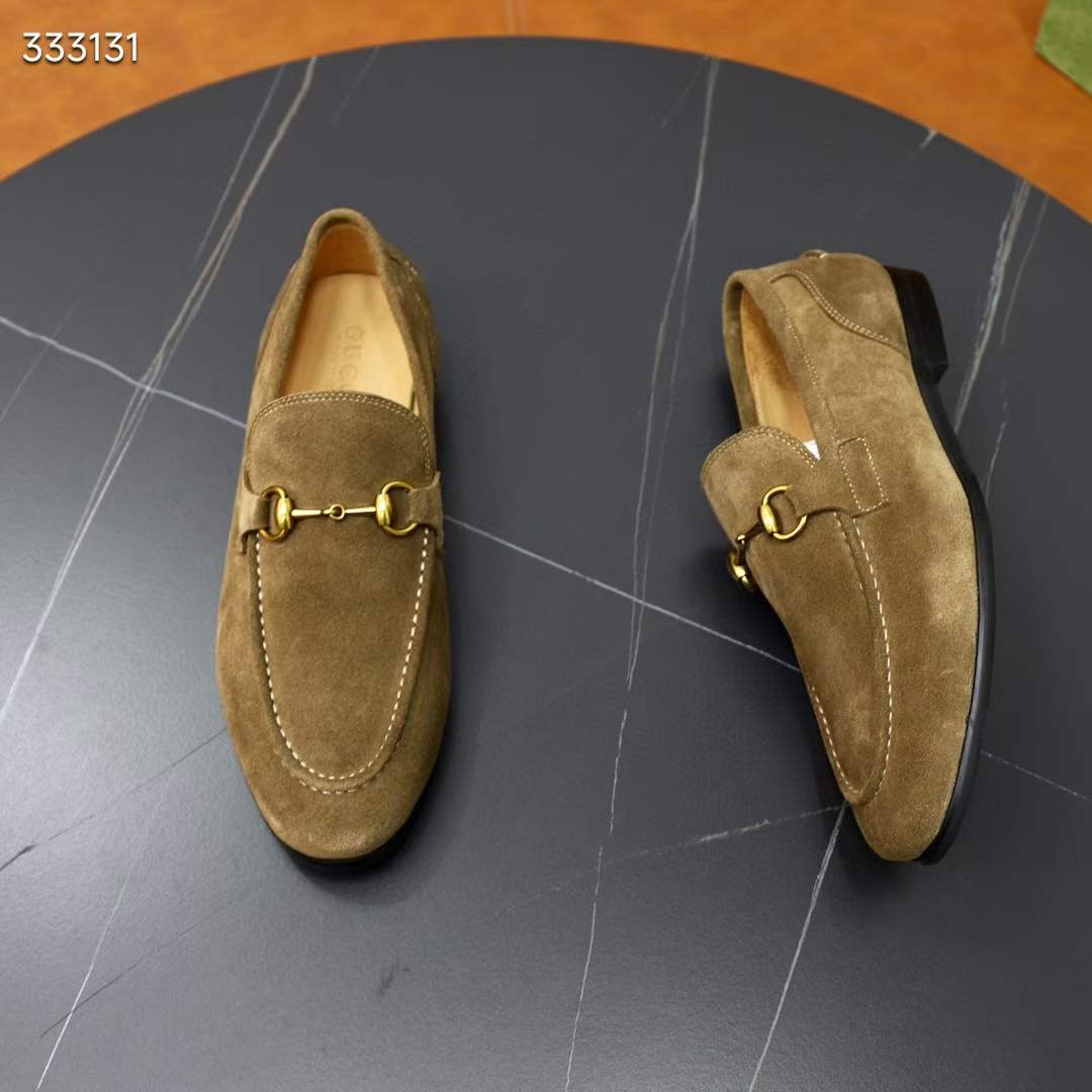 G*u*i unisex gg jordaan loafer horsebit blake olive green suede leather flat