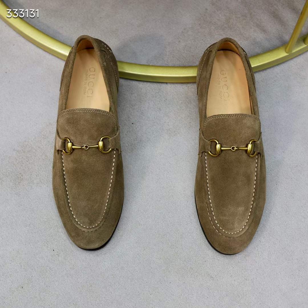G*u*i unisex gg jordaan loafer horsebit blake olive green suede leather flat