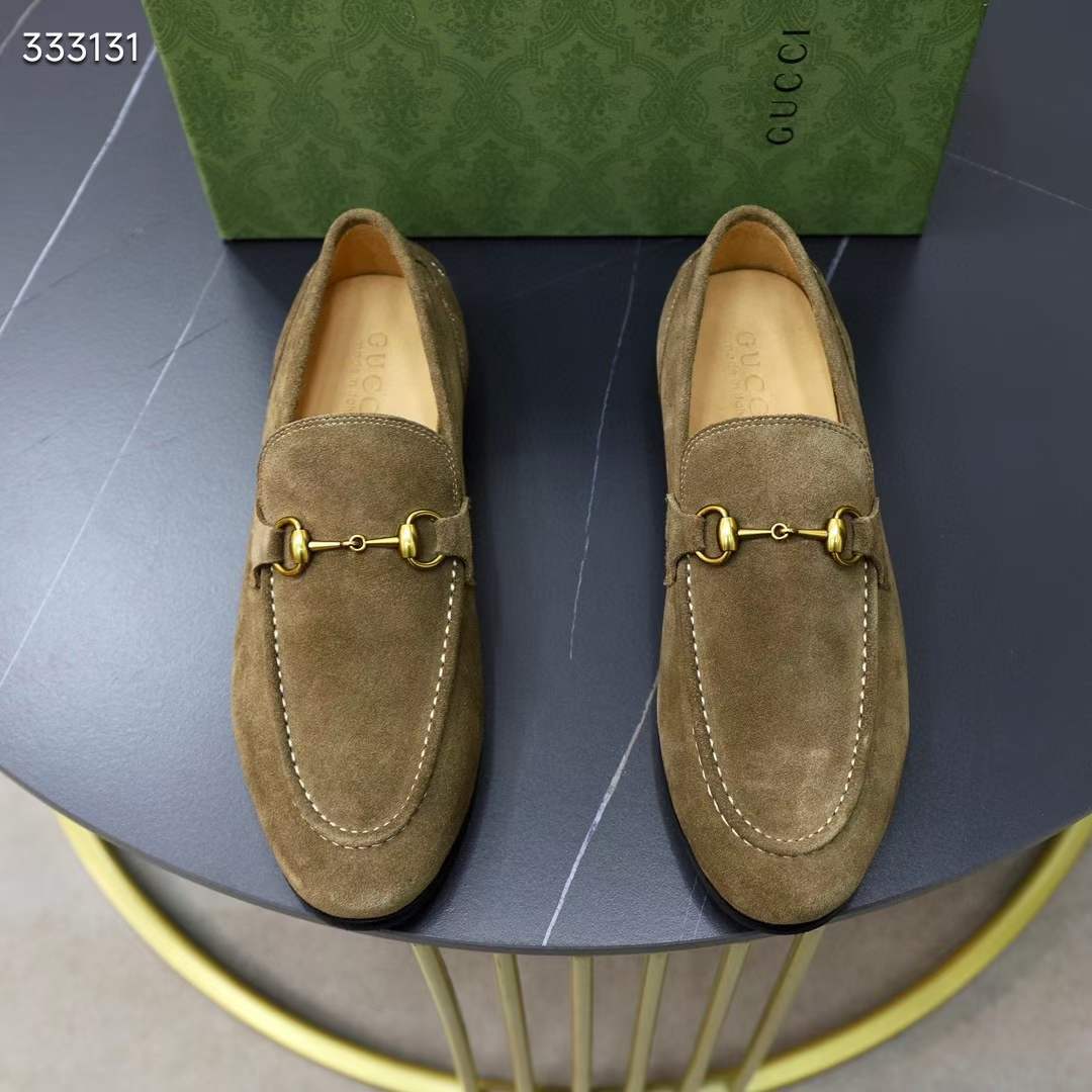 G*u*i unisex gg jordaan loafer horsebit blake olive green suede leather flat
