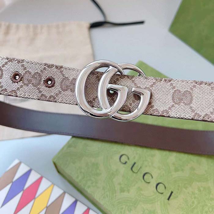 G*u*i unisex gg marmont reversible belt beige ebony original canvas double g buckle