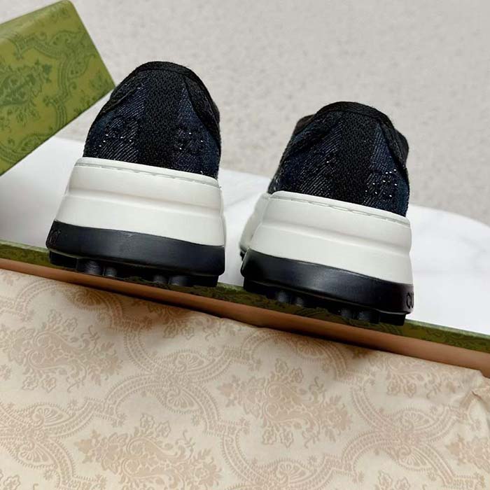 G*u*i unisex gg sneaker tennis 1977 blue denim black crystals low heel