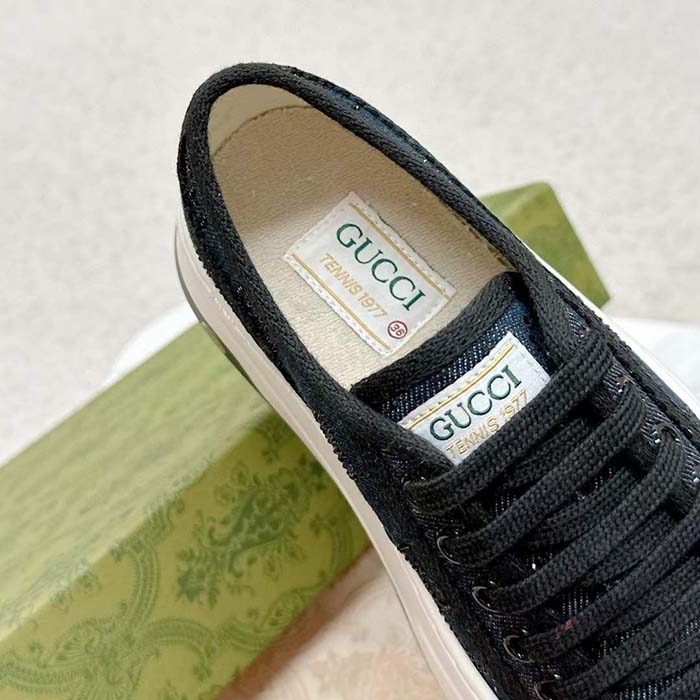 G*u*i unisex gg sneaker tennis 1977 blue denim black crystals low heel