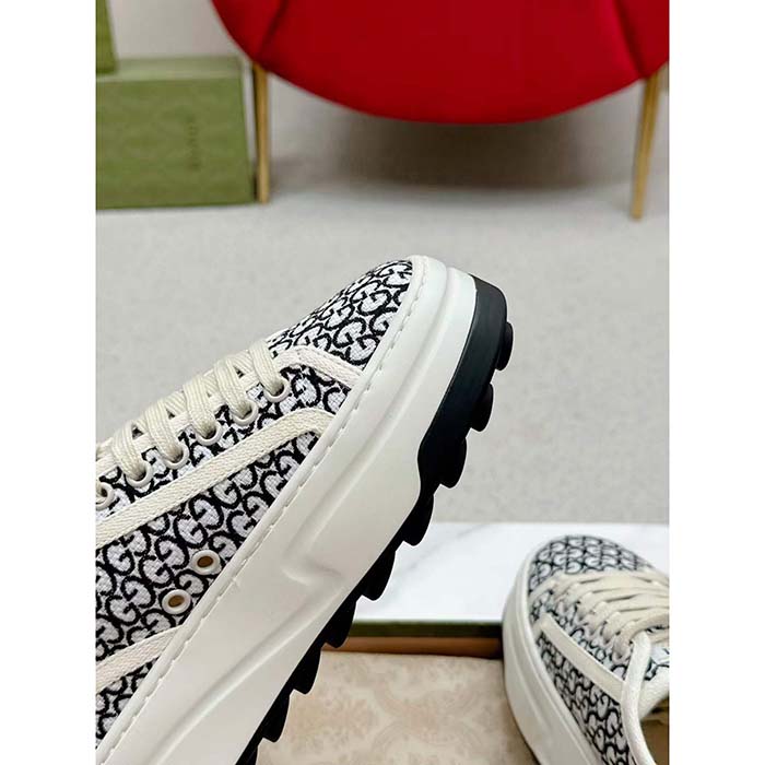 G*u*i unisex gg sneaker tennis 1977 ivory black canvas jacquard low heel