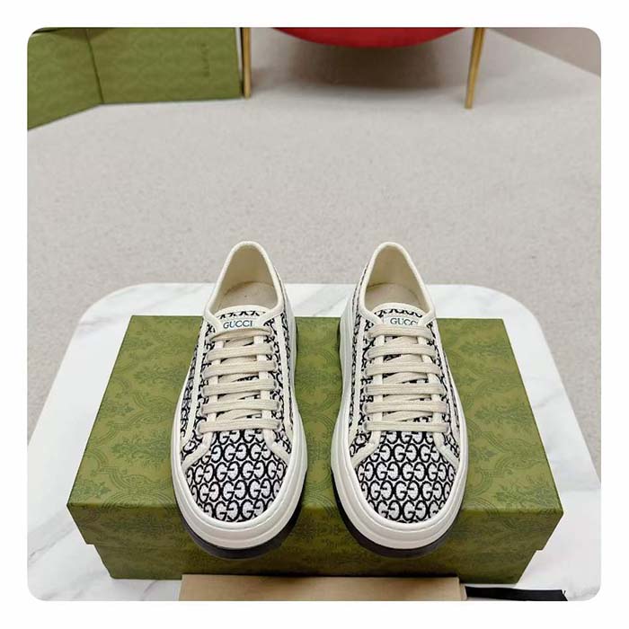 G*u*i unisex gg sneaker tennis 1977 ivory black canvas jacquard low heel