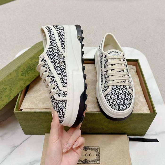 G*u*i unisex gg sneaker tennis 1977 ivory black canvas jacquard low heel