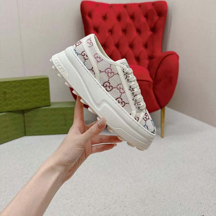 G*u*i unisex gg sneaker tennis 1977 off white canvas lamé crystals low heel