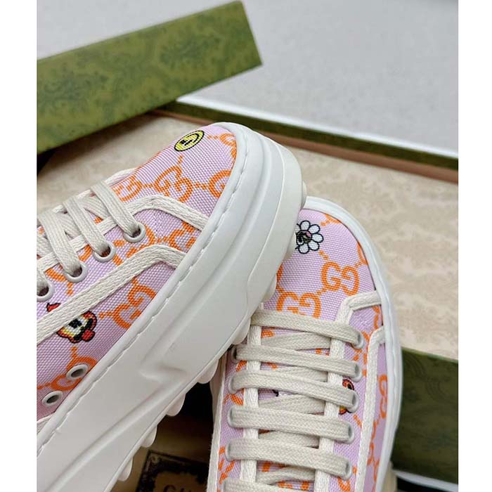 G*u*i unisex gg sneaker tennis 1977 pink orange canvas elements low heel