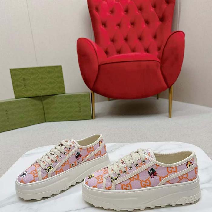 G*u*i unisex gg sneaker tennis 1977 pink orange canvas elements low heel