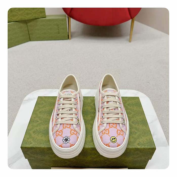 G*u*i unisex gg sneaker tennis 1977 pink orange canvas elements low heel