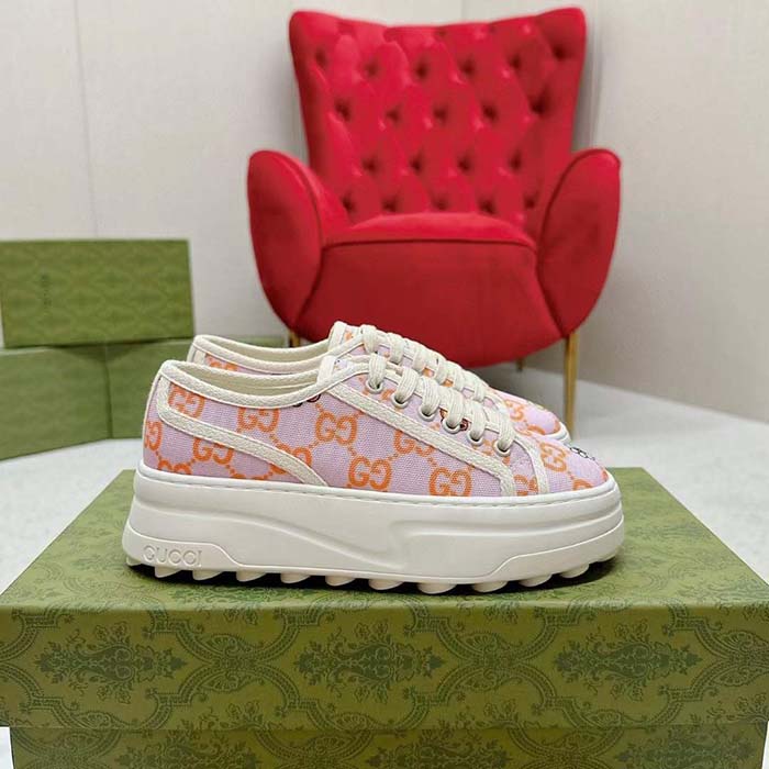 G*u*i unisex gg sneaker tennis 1977 pink orange canvas elements low heel