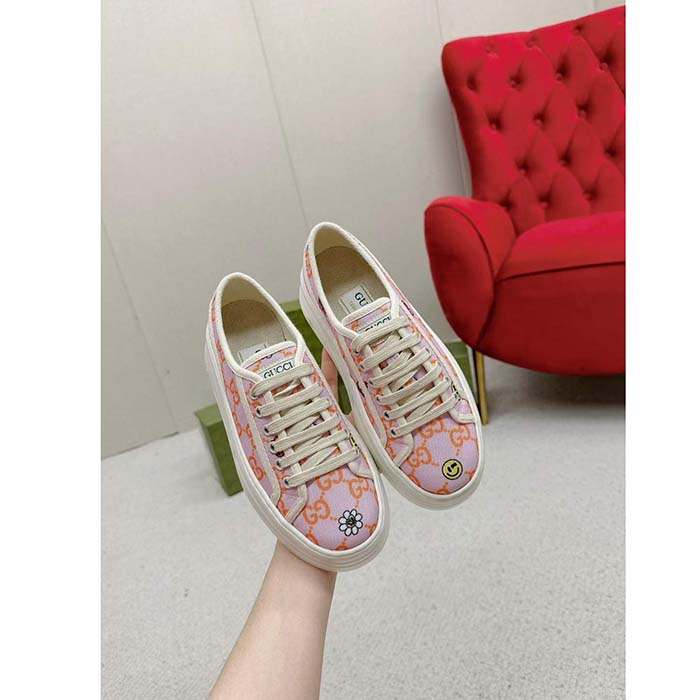 G*u*i unisex gg sneaker tennis 1977 pink orange canvas elements low heel