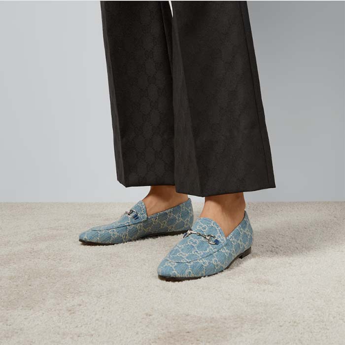 G*u*i unisex jordaan loafer light blue ivory gg denim horsebit flat
