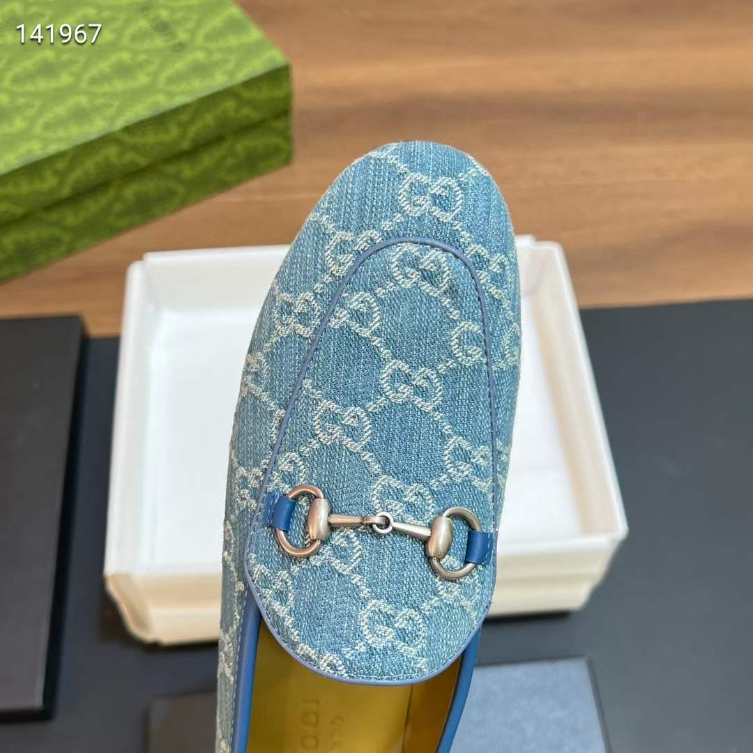 G*u*i unisex jordaan loafer light blue ivory gg denim horsebit flat