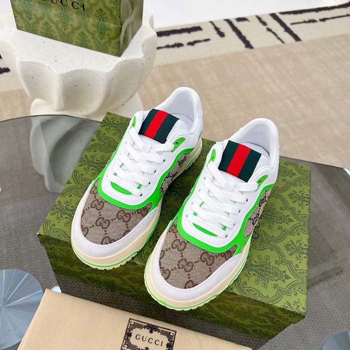 G*u*i unisex re-web sneaker beige ebony original gg canvas green low heel