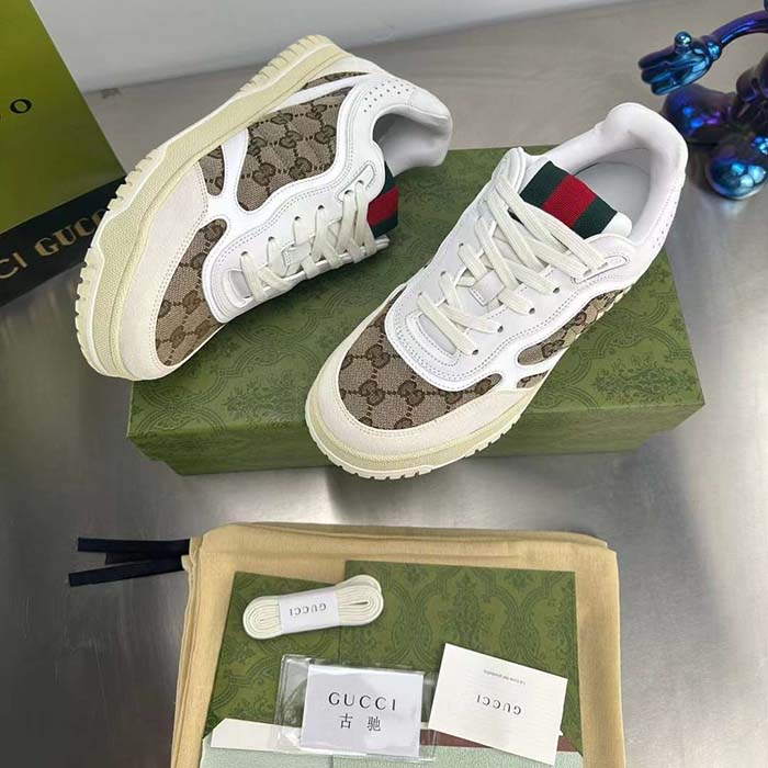 G*u*i unisex re-web sneaker beige ebony original gg canvas low 3 cm heel