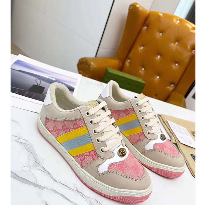 G*u*i unisex screener gg sneaker light pink gg canvas beige suede