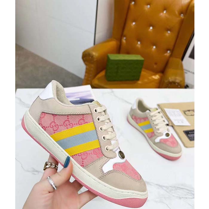 G*u*i unisex screener gg sneaker light pink gg canvas beige suede