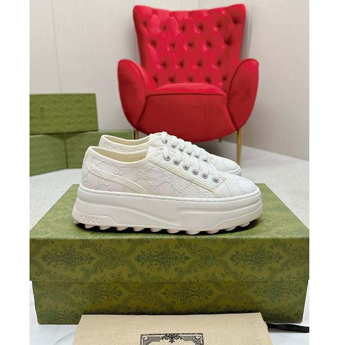 G*u*i unisex tennis 1977 sneaker off white canvas gg embroideries mid-heel