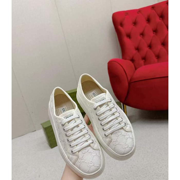 G*u*i unisex tennis 1977 sneaker off white canvas gg embroideries mid-heel