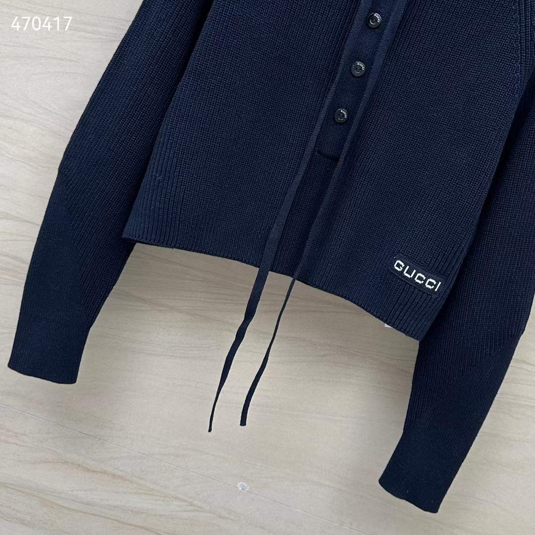 G*u*i men gg chunky rib cotton polo top knitted label raglan long sleeves