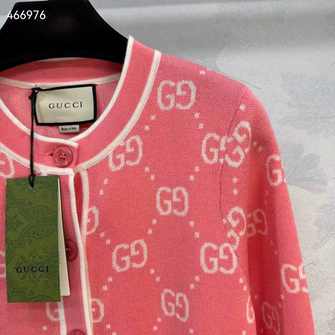 G*u*i women gg cotton jacquard cardigan pink crewneck long sleeves