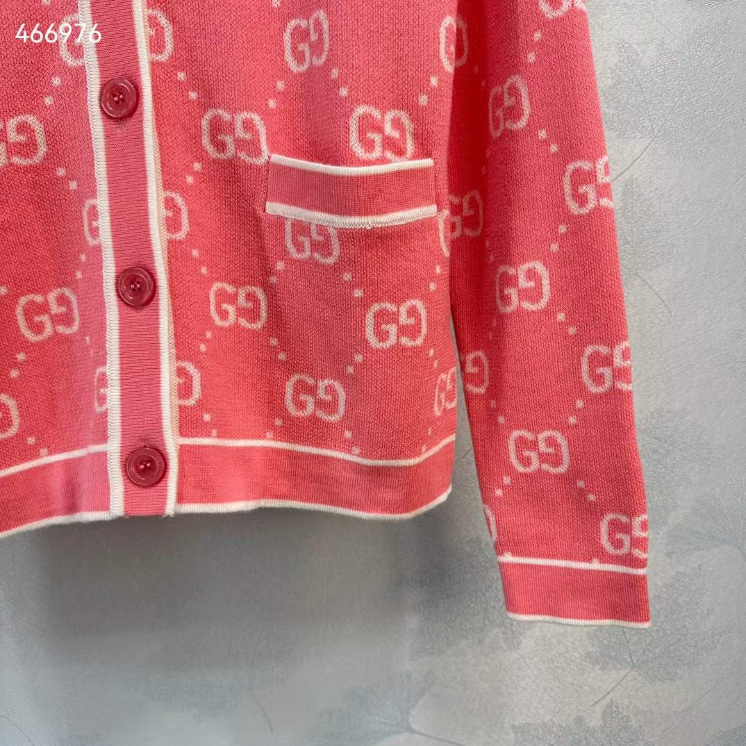 G*u*i women gg cotton jacquard cardigan pink crewneck long sleeves