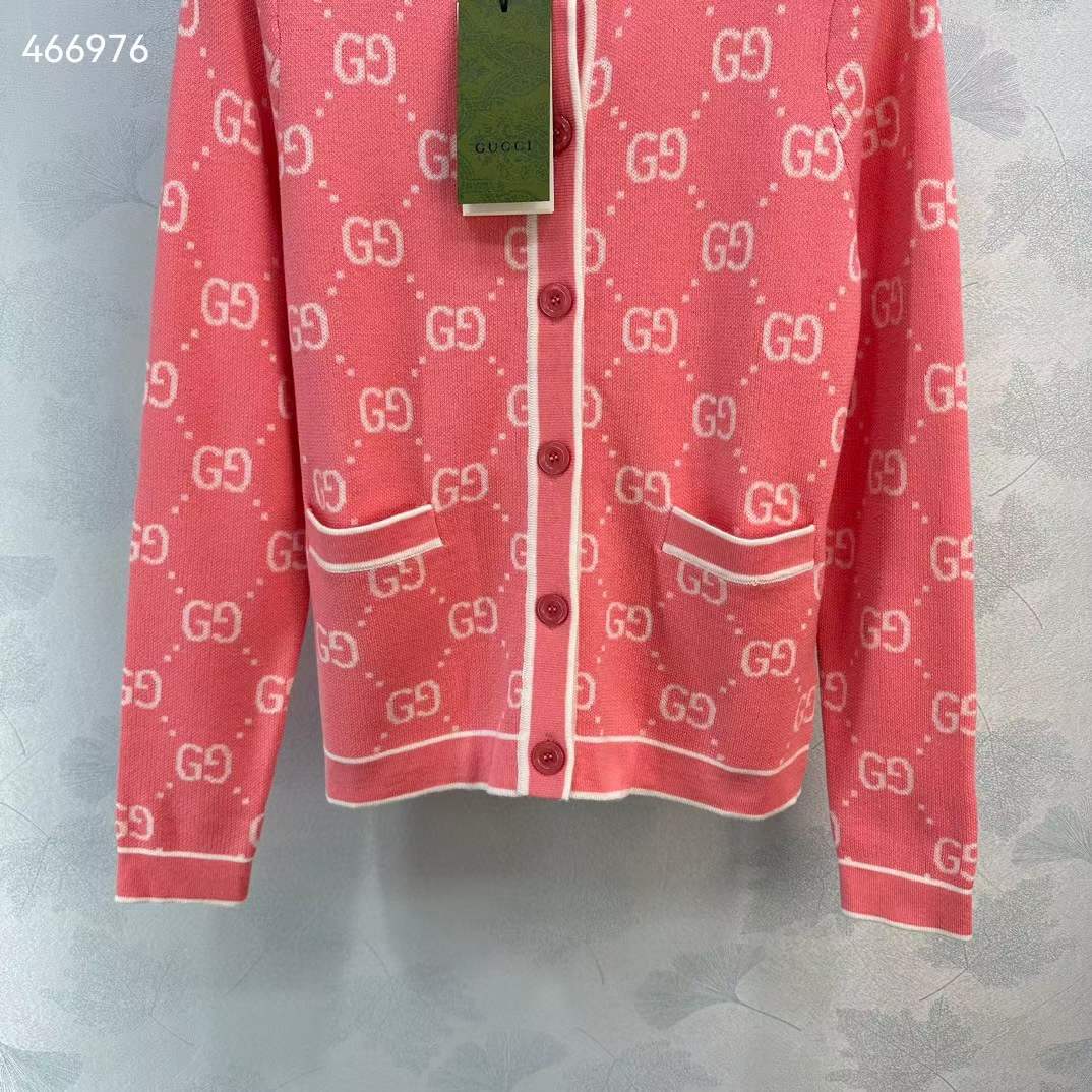 G*u*i women gg cotton jacquard cardigan pink crewneck long sleeves