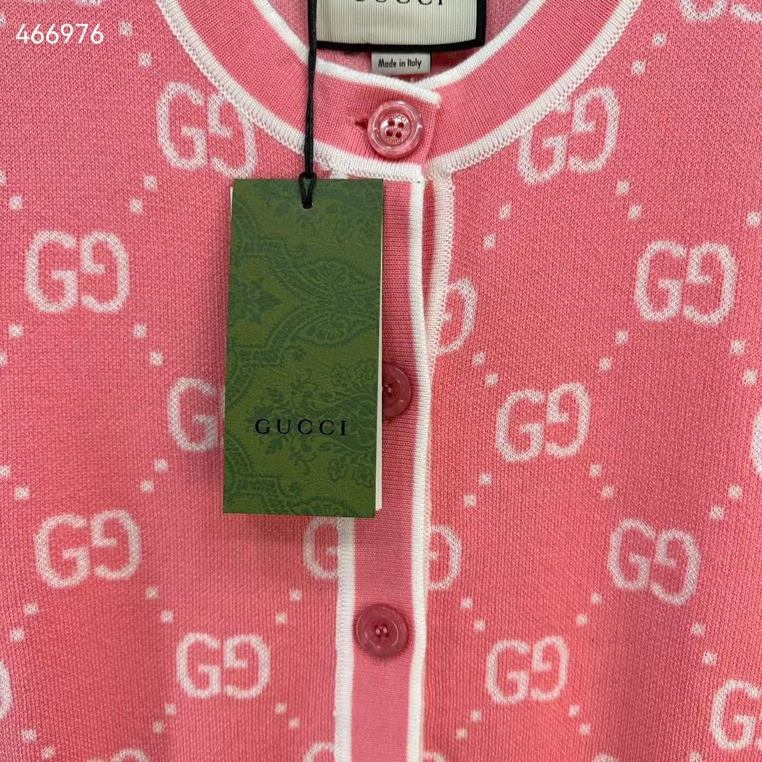 G*u*i women gg cotton jacquard cardigan pink crewneck long sleeves