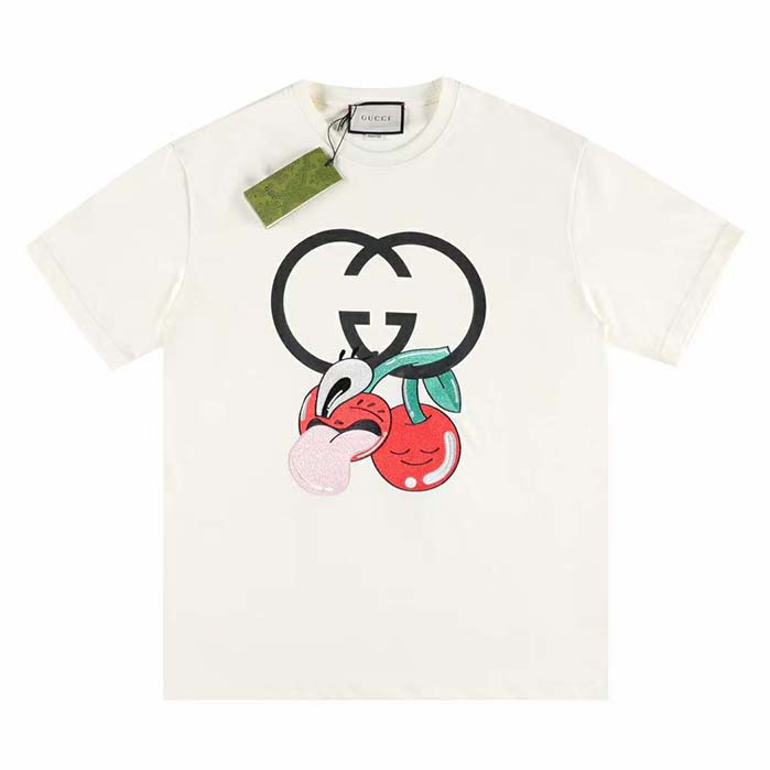 G*u*i men gg cotton jersey printed t-shirt beige crewneck short sleeves